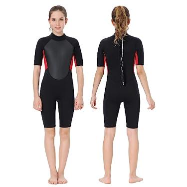 Imagem de TBLUITE Roupa de mergulho infantil para crianças, meninos, meninas, crianças e jovens, trajes de banho curtos de neoprene de 3 mm e 2 mm de comprimento, costas com zíper para mergulho, surfe, aulas de