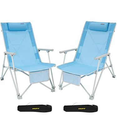 Imagem de #WEJOY 2 unidades de cadeiras de praia grandes e resistentes, cadeiras de jardim de acampamento portáteis dobráveis com encosto alto para adultos com apoio de braço, apoio de cabeça, bolso para acampamento ao ar livre festival show de areia, 120 kg