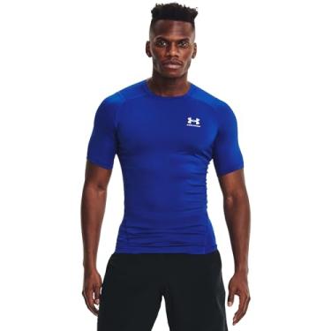 Imagem de Under Armour Camiseta masculina Armour Heatgear de manga curta de compressão, azul royal (400)/branca, GG