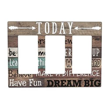 Imagem de Citações inspiradoras Tampa de interruptor de luz tripla basculante 3 interruptores decorativos placa de parede GFCI interruptor elétrico placa frontal de madeira rústica para porta de celeiro casa de fazenda cozinha campo chalé Decora