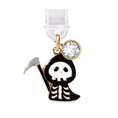 Imagem de ELISE & FONDA TP422 Tipo-C porta de carregamento USB plugue antipoeira Halloween Grim Reaper pingente de celular para iPhone 15/Samsung/OnePlus/Xiaomi/oppo telefones Android (preto), approx. 2.5 cm