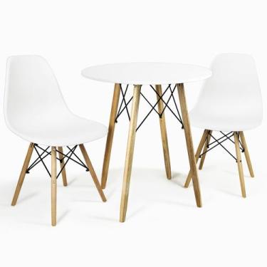 Imagem de Mesa Eiffel Redonda Branca 70 Cm MDF +2 Cadeira Eames Eiffel - E-litor
