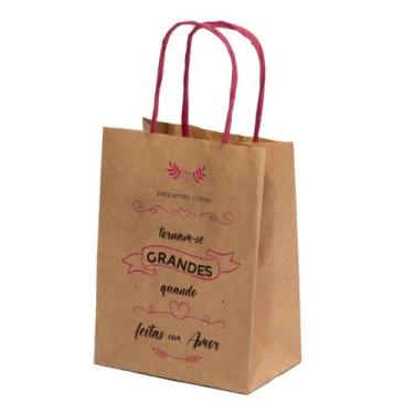 Imagem de Kit 10 Sacola De Papel Kraft Presente Frases Media Com Alça - Db