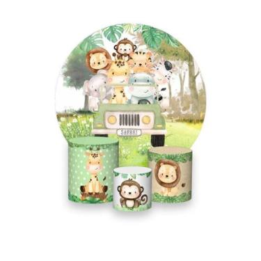 Imagem de Painel De Festa Redondo 1,50x1,50 + Trio De Capas Cilindro - Safari An