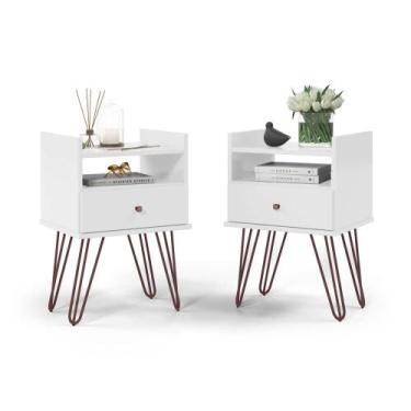 Imagem de Kit Com 2 Mesas De Cabeceira Com 1 Gaveta 1 Nicho e Pés Metálicos Bran