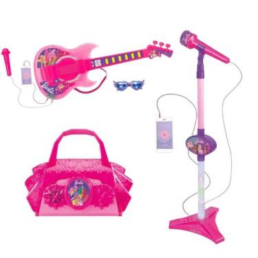 Imagem de Kit Musical Barbie Dreamtopia Microfone Com Pedestal, Bolsinha E Guita