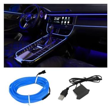 Imagem de Fita de LED para carro interior EL Wire, tira de luz neon USB para carro com borda de costura, luz neon de 4,5 m 5 V com proteção de fusível, decorações internas de carro eletroluminescente (azul)