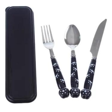 Imagem de Jogo De Talheres Faqueiro Inox Patinhas C/ Estojo Cozinha - PGB, Preto