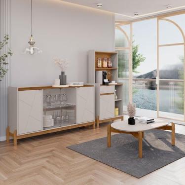 Imagem de Sala de Estar Completa Lake 5 Portas 1 Gaveta 3 Peças Off White/Cedro 