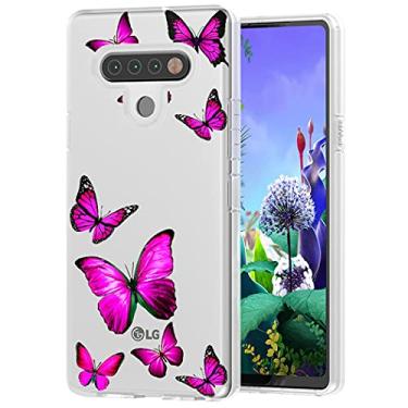 Imagem de Tothedu Capa de telefone para LG K51, capa LG Reflect, capa LG Q51 para meninas e mulheres, capa protetora traseira de TPU flexível e transparente para LG K51 (borboleta rosa)