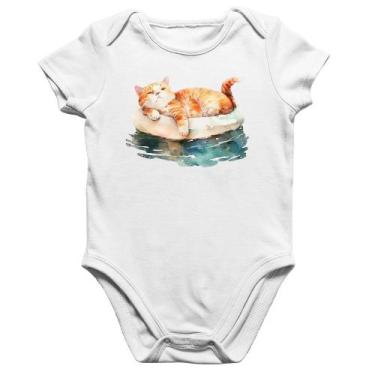 Imagem de Body Bebê Algodão Gatinho Relaxando na Bóia - Foca na Moda, Branco, M