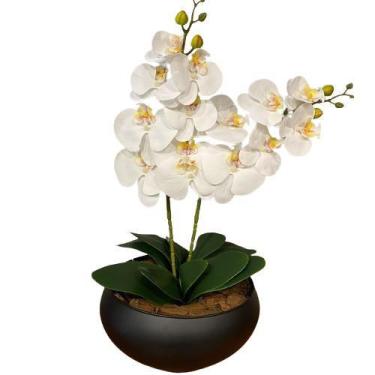 Imagem de 2 Orquídeas Branca Artificial Arranjo Centro de Mesa Vaso Grande - Dec