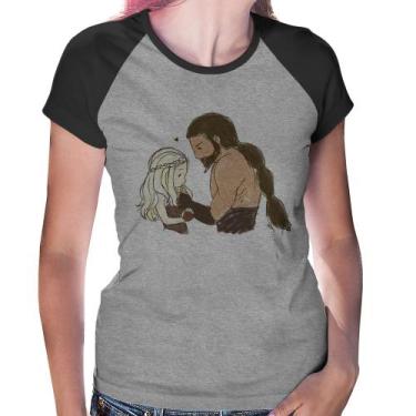 Imagem de Baby Look Raglan Khal Drogo e Daenerys Targaryen - Foca na Moda, Cinza