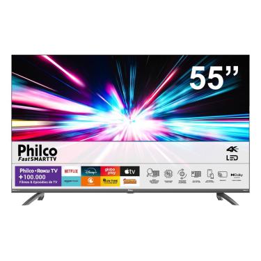 Imagem de Smart TV 55” Philco Ultra HD 4K DLED PTV55G3ERSGB com Sistema Operacional Roku, Processador Quad Core, Dolby Audio, Media Cast, HDMI e USB