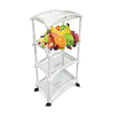 Imagem de Fruteira Organizadora Quadruplo Vertical C/ Rodinhas Multiuso Branca C