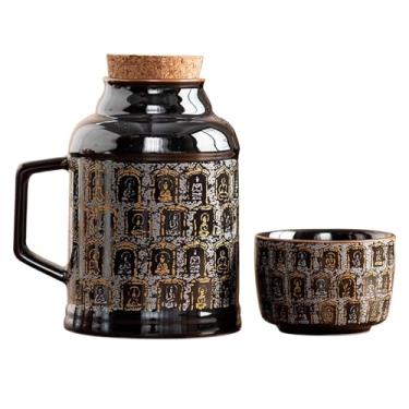 Imagem de Xícara De Chá De Cerâmica, Bule De Chá Grosso E Versátil E Copo De Caneca Com Rolha De Garrafa De Cortiça, Conjunto De Bule De Chá Pequeno Para Escritório Doméstico(Black1)