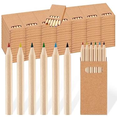 Imagem de Faccito Pacote com 100 mini lápis de cor para crianças, 8,5 cm, portátil, gordura curta, 6 lápis pré-afiados de cores diferentes a granel para crianças, pintura, sala de aula, material escolar