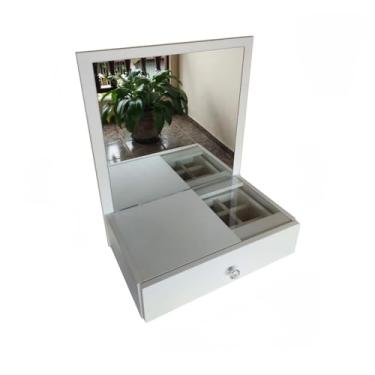 Imagem de Penteadeira Juliette para Maquiagem e Joias Suspensa com Gaveta, Espelho, Tampo de Vidro 100% MDF