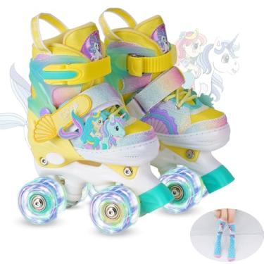 Imagem de Patins para meninas de 3 a 12 anos de idade patins ajustáveis para crianças iniciantes meninos unicórnio sereia arco-íris presente para esportes internos e externos