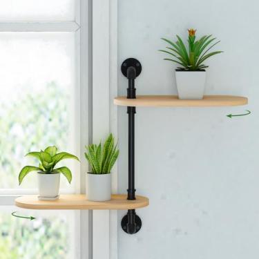 Imagem de Prateleira giratória para plantas – suporte de madeira para plantas internas de 2 camadas, 40,6 cm para exposição ideal à luz, prateleira de janela de madeira para espaços pequenos - ideal para