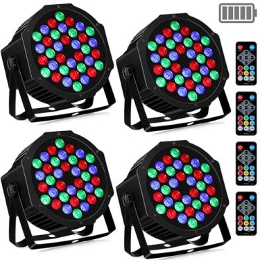 Imagem de LaluceNatz luzes de palco alimentadas por bateria: 36leds rgb luzes par recarregáveis ​​4 pacotes de som ativado reprodução automática por controle remoto dmx uplights para eventos casamento