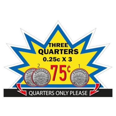 Imagem de Decalque com preço de 75 centavos para máquina de venda automática de cápsulas de 5 cm com mecanismo de moeda de 3 quartos para exibição de etiquetas de preço de doces. Adesivo de preço de montagem