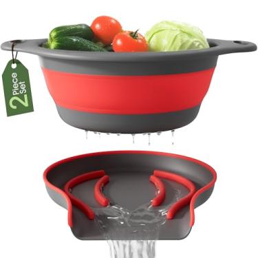 Imagem de Gevoli Coador com base autodrenante (5QT) conjunto de escorredor de cozinha dobrável sobre a pia com base de drenagem lateral para macarrão, legumes e frutas, GG grande capacidade, lavável na