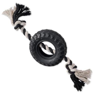 Imagem de Pet Passion Pneu de borracha natural e corda de algodão orgânico para puxar e mastigar brinquedo para cães para todas as raças de animais de estimação, preto, tamanho único