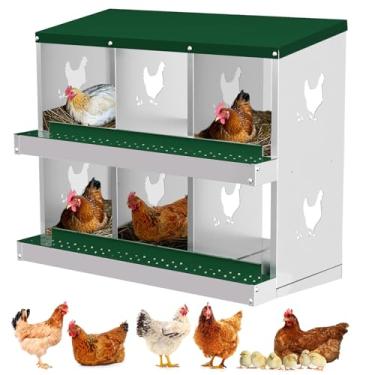 Imagem de Caixa de assentamento de galinha, 6 compartimentos de metal para galinheiro, fácil coleta de ovos, fácil limpeza, caixas de postura de galinhas para galinhas, verde