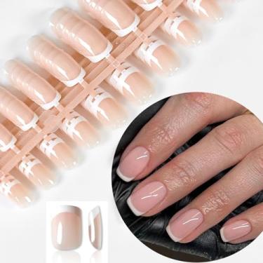 Imagem de Coolnail 120Pcs White French Tip Press On Nails Short Square Round Fake Nails, Full Cover Glossy Nude False Nails Acrylic Glue On Nails Com 5 Folhas De Abas Adesivas Para Crianças, Mulheres, Meninas