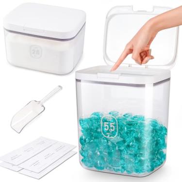 Imagem de FACULX Recipiente De Sabão Em Pó De Grande Capacidade Com Tampa Pop-Up, Suporte De Detergente De 5,5 L E 2,8 L Para Cápsulas De Sabão Em Pó E Cápsula Hermética Para Máquina De Lavar Louça, Recipient