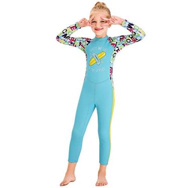 Imagem de Roupa de banho infantil para meninos e meninas, neoprene térmico de corpo inteiro, 2,5 mm para crianças pequenas, adolescentes, manga comprida, crianças, mergulho, surfe, uma peça, proteção solar para esportes aquáticos (azul, P)