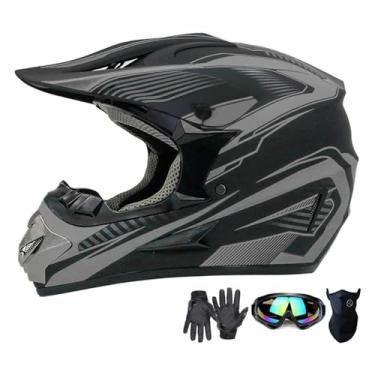 Imagem de SanQing Capacete De Motocross, Capacete De Motocicleta Para Jovens E Adultos Atv Dirt Bike, Capacete De Mountain Bike Off-Road De 4 Rodas Bmx Infantil, Certificado Pelo Dot, Com Luvas, Óculos E Másc