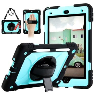 Imagem de Capa para iPad 9ª/8ª/7ª geração, capa para iPad 10.2 2021/2020/2019, com chaveiro fofo, capa protetora robusta com suporte giratório de 360°, alça de ombro e compartimento para caneta para 10,2