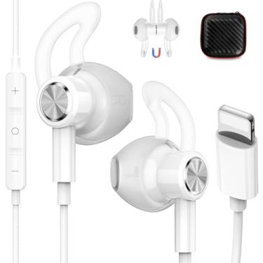 Imagem de iMangoo Para fones de ouvido Lightning com fio MFi Certified Magnetic Earbuds Anti Drop Fones de ouvido com fio com controle de volume de microfone para Apple iPhone 14 Plus 13 Pro Max 12 Mini 11 XS
