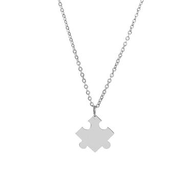 Imagem de ONLYJUMP Colar de amizade com quebra-cabeça de prata para mulheres, pingente de coração personalizado, colares de amizade, joias geométricas engraçadas feitas à mão, Large, Liga de aço, Zircônia