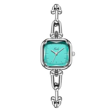 Imagem de Gosasa Relógio de pulso feminino de quartzo quadrado, elegante, elegante, à prova d'água, analógico, com pulseira criativa, acessório moderno, Azul, Tendência