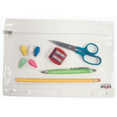 Imagem de School Smart Bolsas de fichário com zíper, 17,8 x 25,4 cm, vinil transparente e branco, pacote com 24