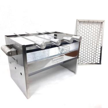 Imagem de Churrasqueira Portátil De Inox Com Grelha E 4 Espetos Inox - INOX LAUR