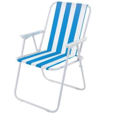 Imagem de Cadeira De Praia Adulto Aço Dobrável Piscina Sol Mar Snel Home(Azul Claro)