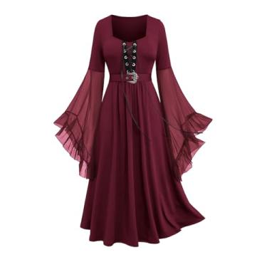 Imagem de ROSE GAL Vestido feminino Rosegal Plus Size com mangas de sino medievais com cadarço midi vestido de Halloween, Vermelho 1, 5X