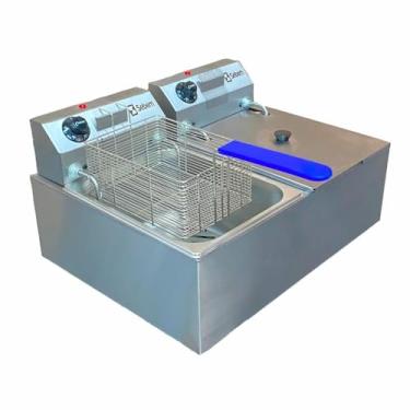 Imagem de Fritadeira Fritador Elétrico a Óleo Porções de Frituras Profissional Restaurante Hamburgueria Delivery Dupla 2 Cestos Cubas Quadrado 10 Litros com Tampa Sebem 220V