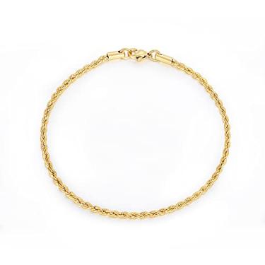 Imagem de TRUMIUM Pulseiras de corrente de elos preenchidos com ouro 18 k para homens e mulheres 3 mm com corte de diamante trançado masculino comprimento da corrente de corda de ouro 7/8/9 polegadas, Aço inoxidável, aço inoxidável