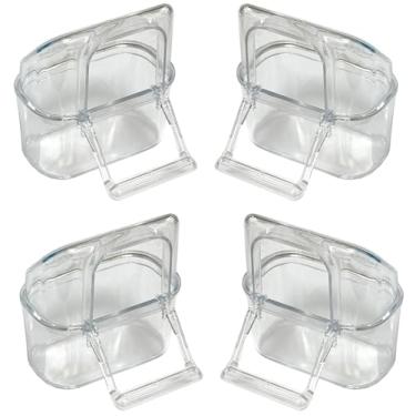 Imagem de Lote de 4 copos de plástico transparente acrílico para alimentadores de água e sementes para gaiola de papagaio de pássaro com portas de alimentador de mola