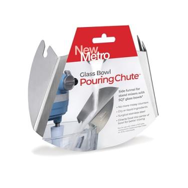 Imagem de New Metro Design PC-GL Conjunto de 1 calha de derramamento para tigela de vidro para tigela de vidro, funciona com tigela de vidro inclinada KitchenAid, prata