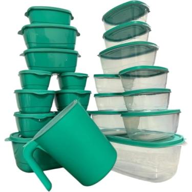 Imagem de Kit de Potes Herméticos com Tampa Potes Plástico 21 unidades Conjunto de Potes Organizadores, Vasilhas Plásticas para Mantimentos e Marmita Tupperware para Cozinha Pote Armazenamento (Verde)