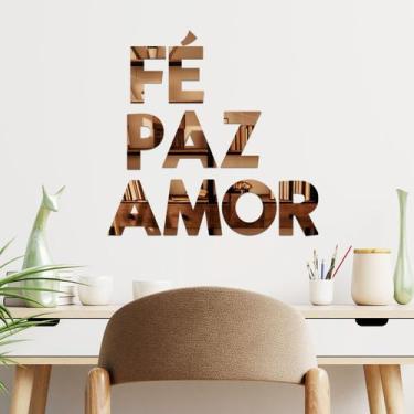 Imagem de Espelho Decorativo Fé Paz Amor Bronze - Inove Papéis de Parede