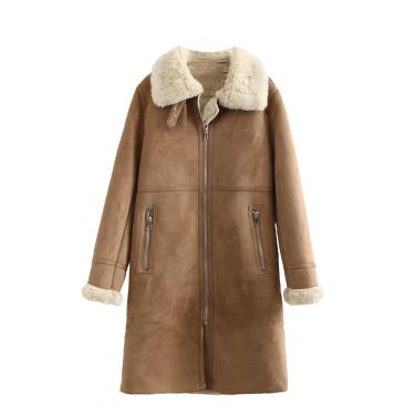 Imagem de Mulheres Grosso Quente Jaqueta Longa Parka Treh Pele De Carneiro Casaco De Couro Vintage Sobretudo Outwear, brown gray, L