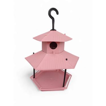Imagem de Comedouro E Tratador Pássaros Livres Com Casinha Ecológico Resistente (Rosa)