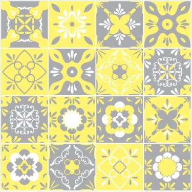 Imagem de Adesivo de Azulejo Hidráulico Cinza e Amarelo 2,50m - Inove Papéis de 